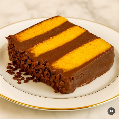 Fatia bolo de cenoura com brigadeiro de chocolate